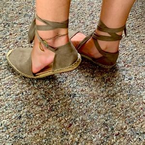 Beige long strapped Sandals